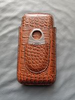 Nice Quality 3 Finger Leather Cigar Case With Quality Cutter