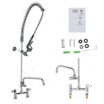 Commercial Pre-Rinse Faucet Spray Tap Arm Twin Pedestal Pull Out Flexible Hose