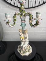 Large Antique Continental Porcelain 3 Arm Candelabra Cherub Lady Applied Roses 5