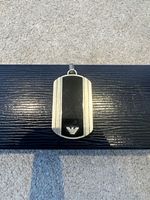 Emporio Armani Men’s Stainless Steel Dog Tag Pendant Black/Silver Engraved EVA