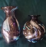 Phoenician Glassblowers Handmade Signed Malta Art Glass Vase Black Blue Gold