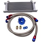 Universal 13 Row AN10 Engine Oil Cooler Oil Lines M20 Filter Adapter Kit Silver