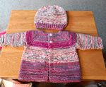 Hand Knitted Multicolour Wool Baby Cardigan & Hat Set 0-3 Months