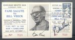 Commemorative Ticket(flat) Honoring Bill Veeck. Signed By Veeck. SGC Auth.