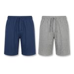 Mens Pyjama Shorts 2 Pack 100% Cotton Lounge Shorts Elastic Waist Pockets UK