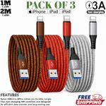 For iPhone Charger Cable Heavy Duty Braided USB Charging Lead Data Sync 1M 2M 3M