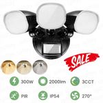 3Head LED Flood Light Outdoor Security Light Motion Activated Wall Mounted Wired