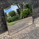 Vintage Art Deco Bevelled Edge Frameless Wall Mirror Hanging Chain 53cm x 42cm