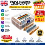 600pcs Resistors Assortment Kit 30Values 10R-1M 1/4W 1% Metal Film Set Pack