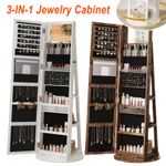 Lockable 360° Swivel Jewelry Cabinet Full Length Mirror Storage Organizer Stand