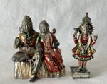 Vintage Enamelled Metal Shiva & Parvati Seated & Shrinatji (Hindu God Krishna)