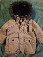 Primark Grey Hooded Parka Jacket Faux Fur Trim Zip 9-12 Months