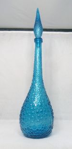 Empoli  Hobnail Glass Rare Blue Azzurro Genie Bottle 1950s large