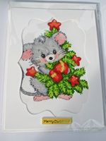Completed  Large Christmas Cross Stitch Card -  Christmas Mouse & Tree