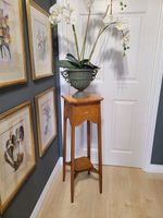 Tall Arts and Crafts Folk Art Liberty Style Quarter Cut Oak  2 Tier Plant Stand
