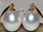 Genuine Natural 10-11mm South Sea White Pearl Dangle Earrings 14K Yellow Gold