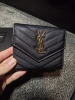  YSL Saint Laurent Cassandre Matelasse Grain de Poudre Tri Fold Black Wallet