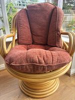 Daro Cane Swivel Rocker Chair with Cushion, Brown/Beige, H 118cm W 80cm D 105cm