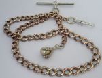 Antique gold on solid silver pocket watch albert chain w 'pearl' claw & ball fob