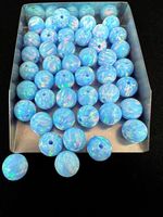 Full Drilled Soft Blue Synthetic Lab Created Opal Round Beads OP26