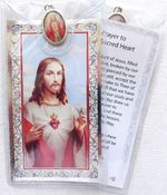 SACRED HEART    Prayer Card with Silver Foil Highlights & Coloured Medal