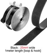 SELF ADHESIVE Stick on Tape HOOK & LOOP CLOSURE Sticky Strips - Black 25mm x 1m
