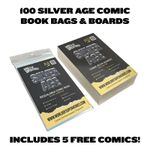 100 Resealable Silver Age Comic Bags & Boards Storage INC. 5 FREE COMICS