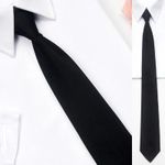Black Plain Clip On Tie Security Doorman Bouncer Funeral Wedding - High Quality