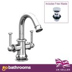 Traditional Basin Mono Tap Chrome Solid Brass Lever Plated & Waste Spoutford