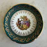 Limoges D 7 Porcelain Decorative Plate France Green & Gold Courting Couple