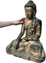 VINTAGE BURMESE BUDDHA MANDALAY-STYLE GILTWOOD GLASS INLAY LARGE 48.5 cm 20th c