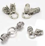 Silver Animal Head Clasps for Cord Bracelet Necklace Tiger Dragon Elephant Snake