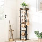 HOOBRO Shoe Rack 9-Tier Tall Shoe Shelf Wooden Shoe Storage Organizer w/ 2 Hooks