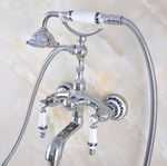 Bathroom Wall Mounted Bathtub Tap Chrome Brass Ceramic Hand shower＆Mixer Faucet