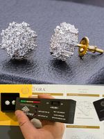 BIG Moissanite Iced 14k Gold Vermeil Real Earrings Large 10mm Mens Hip Hop Studs