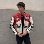Vintage Marlboro Racing Leather Jacket Men’s Motorcycle Biker Moto GP Jacket Red
