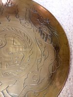 Vintage Chinese Brass Dragon  Engraved Bowl