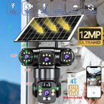 12MP 3 Lens Solar Security Camera Outdoor Wireless 4G CCTV Night Vision PIR Cam