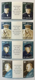 1974 ST. VINCENT GUTTER STAMPS #52-55 CENTENARY THE BIRTH OF WINSTON CHURCHILL 