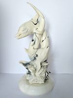 Black & White signed Dolphin Figurines on a Marble base weight 3kg 35x18cm