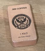1 Kilo American 250th Anniversary Edition .999 Copper Hand Poured Bullion Bar