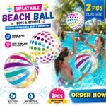 2x Transparent Inflatable PVC Beach Ball Dots & Stripes Kids Pool Party Garden