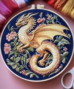 Embroidery Kit Beginners- Golden Dragon Full Kit 20cm with hoop