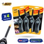 BIC MegaLighter Multipurpose Lighters Black Pack of 4 with 6-cm Extension Rod