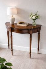 Elegant Vintage Half Moon Console Table Inlaid Mahogany Style Hall Table