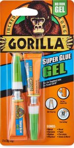 Gorilla Super Glue Gel 3g x 2 Pack No Run Fast Setting Anti Clog Cap New