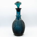 Empoli Genie Bottle Teal Glass Decanter, Hobnail Diamond Cut Pattern w/ Stopper