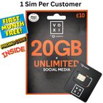 VOXI SIM CARD - 1st Month Free (£10) - 20GB Data UK Unlimited NEW PAYG