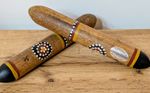 Vintage Australian Instrument Aboriginal Hand Painted Hardwood Clapping Sticks