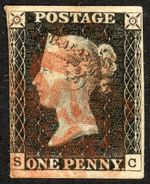 SG2 1840 1d black, plate 1a, SC, 3-4 margins, pale red Maltese Cross, FU